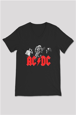 AC DC Angus Young Siyah Unisex V Yaka Tişört T-Shirt