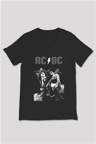 AC DC Angus Young Siyah Unisex V Yaka Tişört T-Shirt