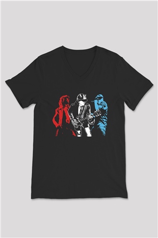 AC DC Angus Young Siyah Unisex V Yaka Tişört T-Shirt