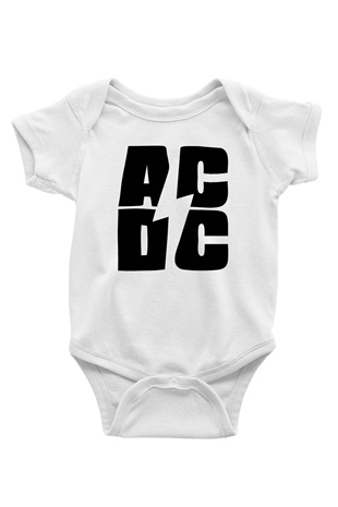 AC DC Baskılı Beyaz Unisex Bebek Body - Zıbın