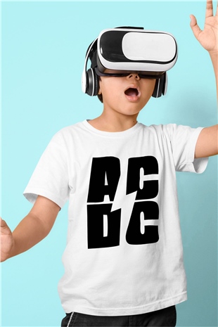 AC DC Baskılı Beyaz Unisex Çocuk Tişört