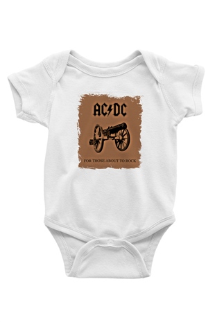 ACDC Baskılı Unisex Beyaz Bebek Body - Zıbın