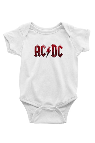ACDC Baskılı Unisex Beyaz Bebek Body - Zıbın