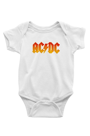 ACDC Baskılı Unisex Beyaz Bebek Body - Zıbın