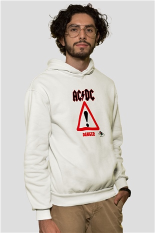 ACDC Baskılı Unisex Beyaz Hoodie