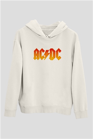 ACDC Baskılı Unisex Beyaz Hoodie