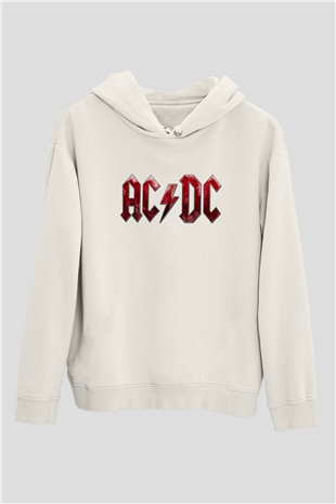 ACDC Baskılı Unisex Beyaz Hoodie