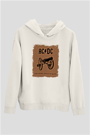 ACDC Baskılı Unisex Beyaz Hoodie