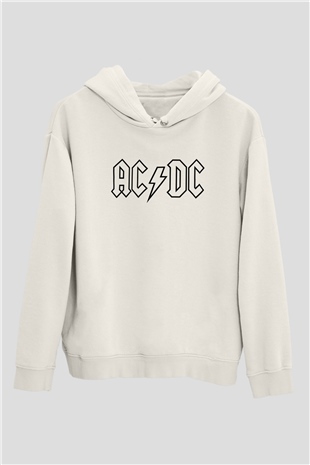 ACDC Baskılı Unisex Beyaz Hoodie