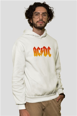 ACDC Baskılı Unisex Beyaz Hoodie
