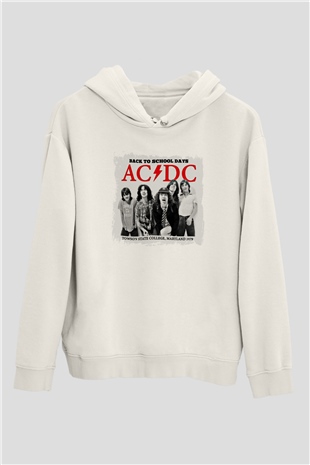 ACDC Baskılı Unisex Beyaz Hoodie