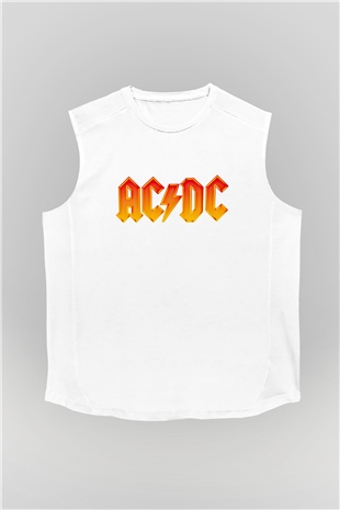 ACDC Baskılı Unisex Beyaz Kolsuz Tişört