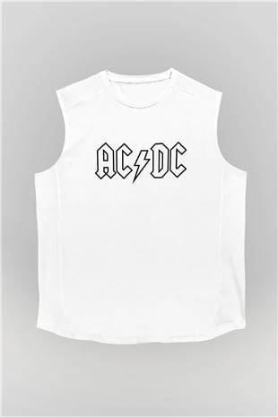 ACDC Baskılı Unisex Beyaz Kolsuz Tişört