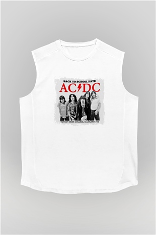 ACDC Baskılı Unisex Beyaz Kolsuz Tişört