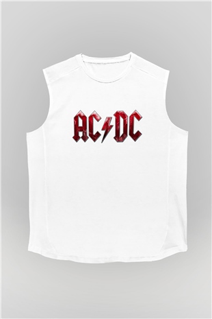 ACDC Baskılı Unisex Beyaz Kolsuz Tişört