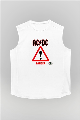 ACDC Baskılı Unisex Beyaz Kolsuz Tişört