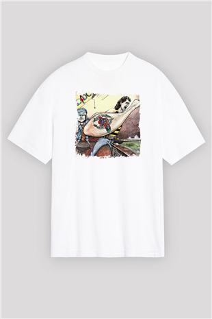 ACDC Baskılı Unisex Beyaz Oversize Tişört