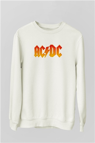 ACDC Baskılı Unisex Beyaz Sweatshirt