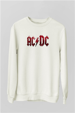 ACDC Baskılı Unisex Beyaz Sweatshirt