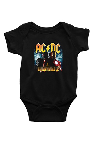 ACDC Baskılı Unisex Siyah Bebek Body - Zıbın