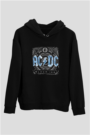 ACDC Baskılı Unisex Siyah Hoodie