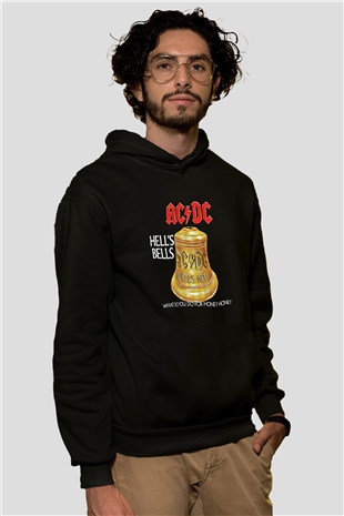 ACDC Baskılı Unisex Siyah Hoodie