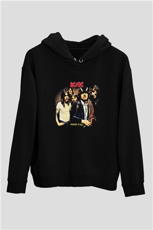ACDC Baskılı Unisex Siyah Hoodie