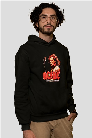 ACDC Baskılı Unisex Siyah Hoodie