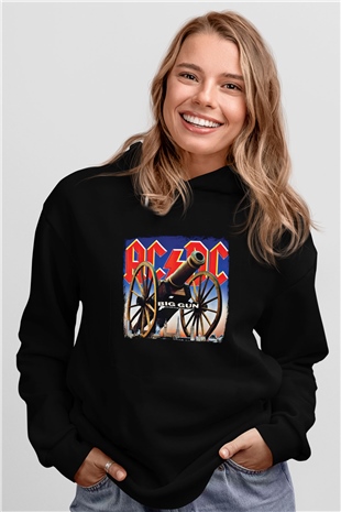 ACDC Baskılı Unisex Siyah Hoodie