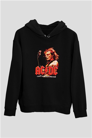 ACDC Baskılı Unisex Siyah Hoodie