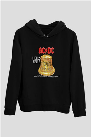 ACDC Baskılı Unisex Siyah Hoodie