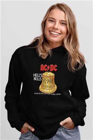 ACDC Baskılı Unisex Siyah Hoodie
