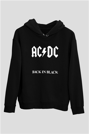 ACDC Baskılı Unisex Siyah Hoodie