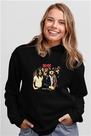 ACDC Baskılı Unisex Siyah Hoodie