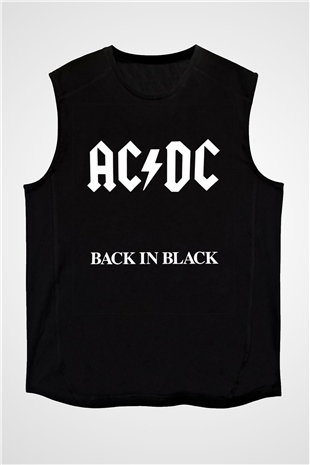 ACDC Baskılı Unisex Siyah Kolsuz Tişört