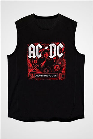 ACDC Baskılı Unisex Siyah Kolsuz Tişört