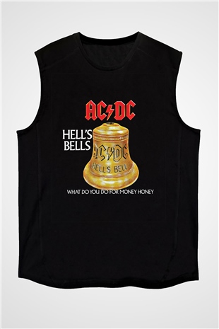 ACDC Baskılı Unisex Siyah Kolsuz Tişört