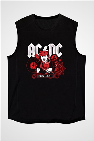 ACDC Baskılı Unisex Siyah Kolsuz Tişört