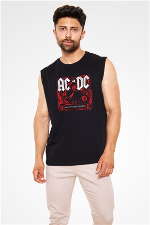 ACDC Baskılı Unisex Siyah Kolsuz Tişört