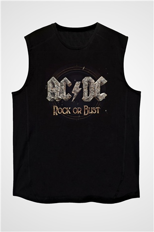 ACDC Baskılı Unisex Siyah Kolsuz Tişört