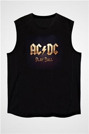 ACDC Baskılı Unisex Siyah Kolsuz Tişört