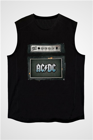ACDC Baskılı Unisex Siyah Kolsuz Tişört