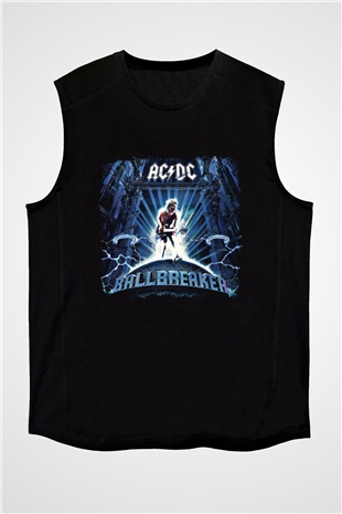 ACDC Baskılı Unisex Siyah Kolsuz Tişört