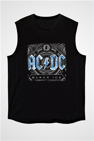 ACDC Baskılı Unisex Siyah Kolsuz Tişört