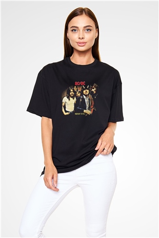 ACDC Baskılı Unisex Siyah Oversize Tişört
