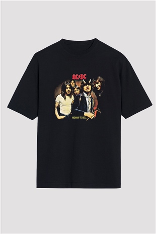 ACDC Baskılı Unisex Siyah Oversize Tişört