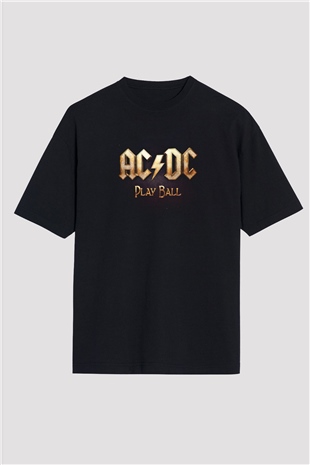 ACDC Baskılı Unisex Siyah Oversize Tişört
