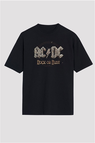 ACDC Baskılı Unisex Siyah Oversize Tişört