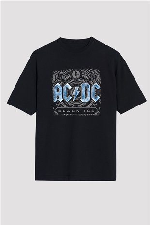 ACDC Baskılı Unisex Siyah Oversize Tişört
