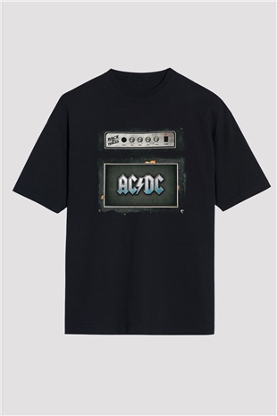 ACDC Baskılı Unisex Siyah Oversize Tişört
